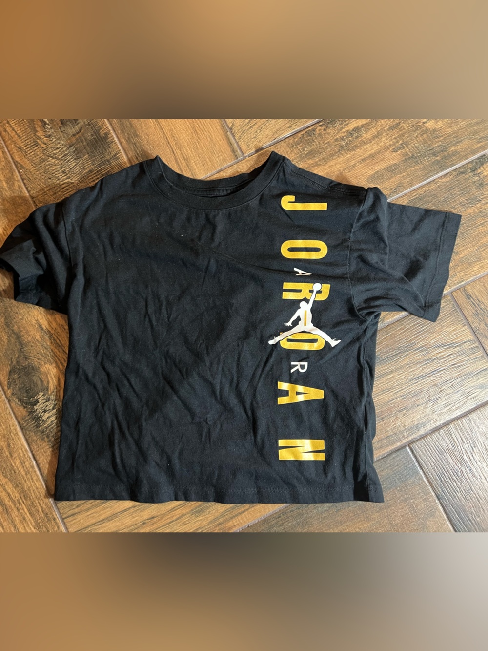 Jordan Black Tee with Gold Lettering and White Jumpman
